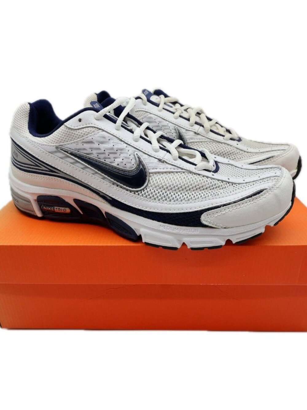 Nike Air Tri-D Run II Men's 9 White Navy Mesh Athletic Sneakers